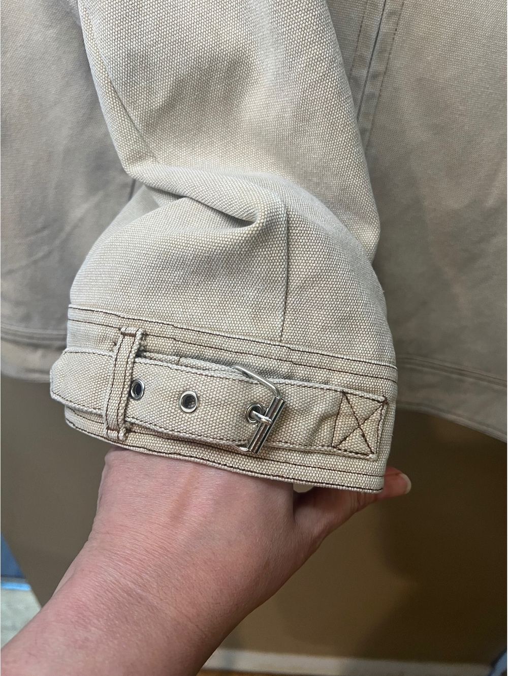 Lioness Workwear Jacket Stone 100% Cotton Utility Buckle Size Large NWOT - Picture 5 of 13